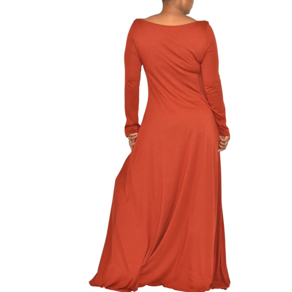 Soft Surroundings Maxi Dress Orange Clay Jersey Long Stretch Boatneck Medium - Picture 2 of 14